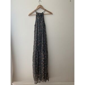 World Market Maxi Halter Dress Ruffle Neck Sz S/M Metallic Thread Cotton Lined
